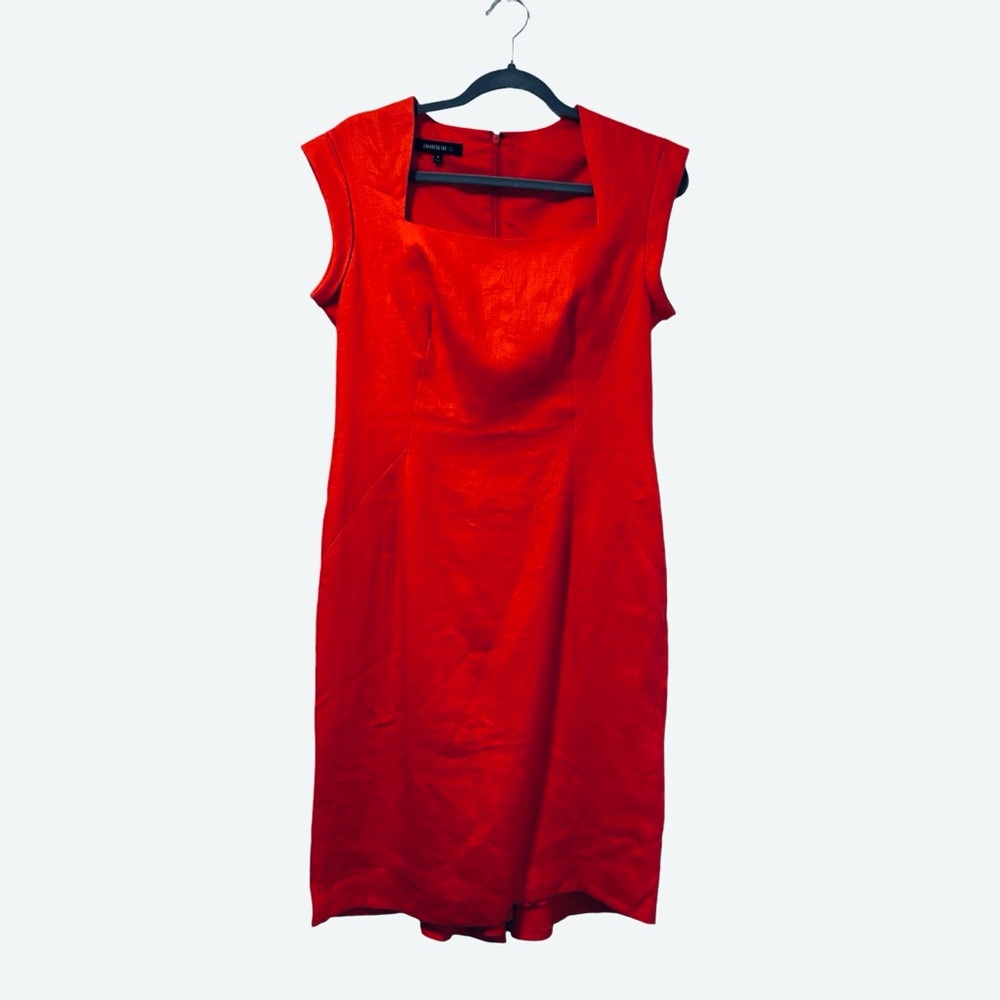Lafayette 148 100% Linen dress women’s 6 red peplum lined Spring preppy